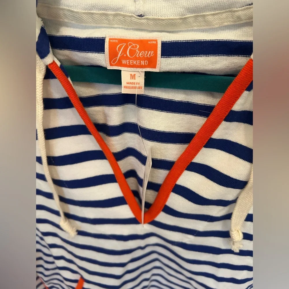J. Crew women’s medium Tipped V-neck hoodie in striped Mariner cloth NWT - Picture 4 of 9